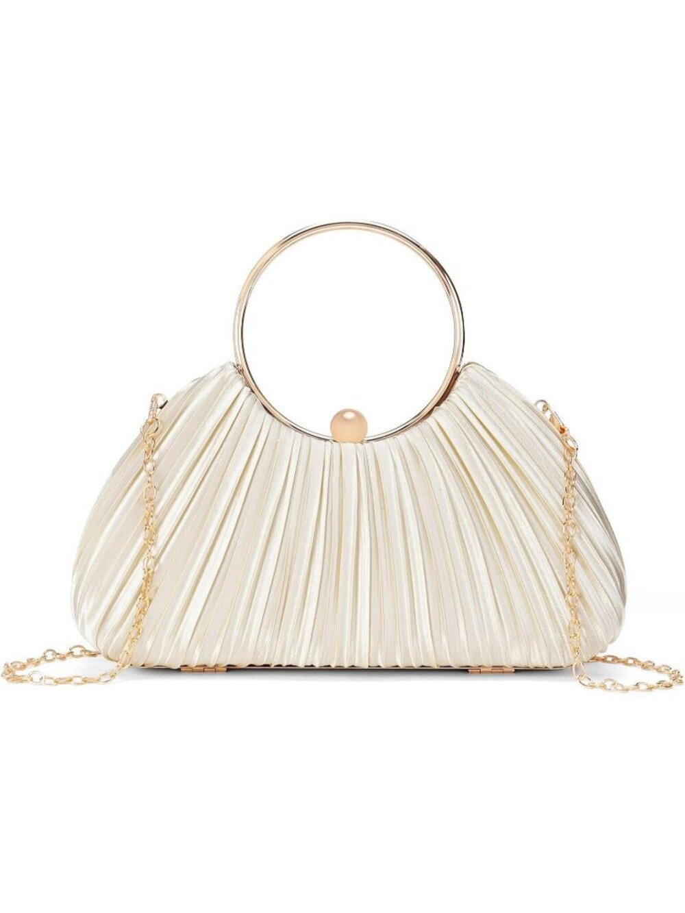 Women's Gold Satin Pleated Top Handle Clutch Purse For Elegant Evening Bag